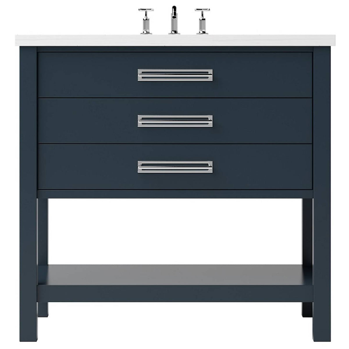 Vanderloc Kiawah Three - Drawer Single Bath Vanity - 36&quot; - Hague Blue - Polished Chrome - KWS3 - 36.hb.ch