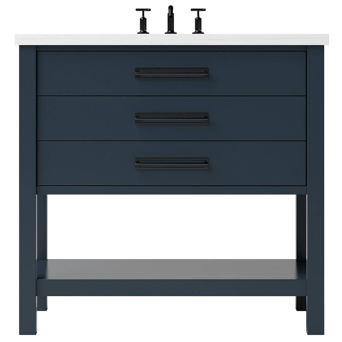Vanderloc Kiawah Three - Drawer Single Bath Vanity - 36&quot; - Hague Blue - Matte Black - KWS3 - 36.hb.mb