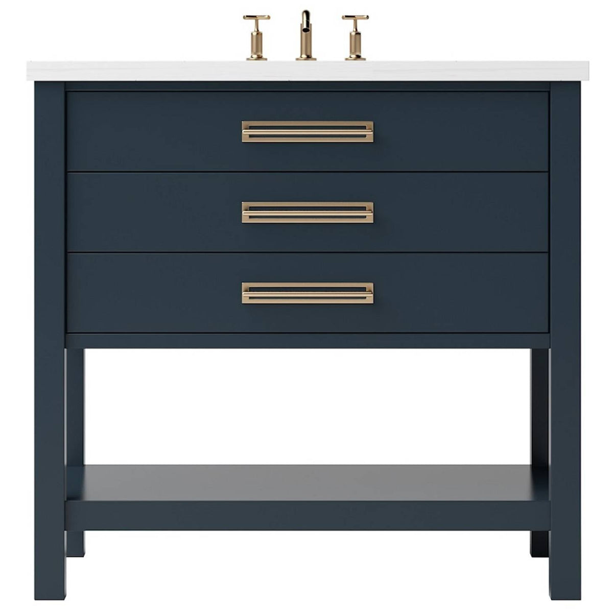 Vanderloc Kiawah Three - Drawer Single Bath Vanity - 36&quot; - Hague Blue - Satin Gold - KWS3 - 36.hb.sg