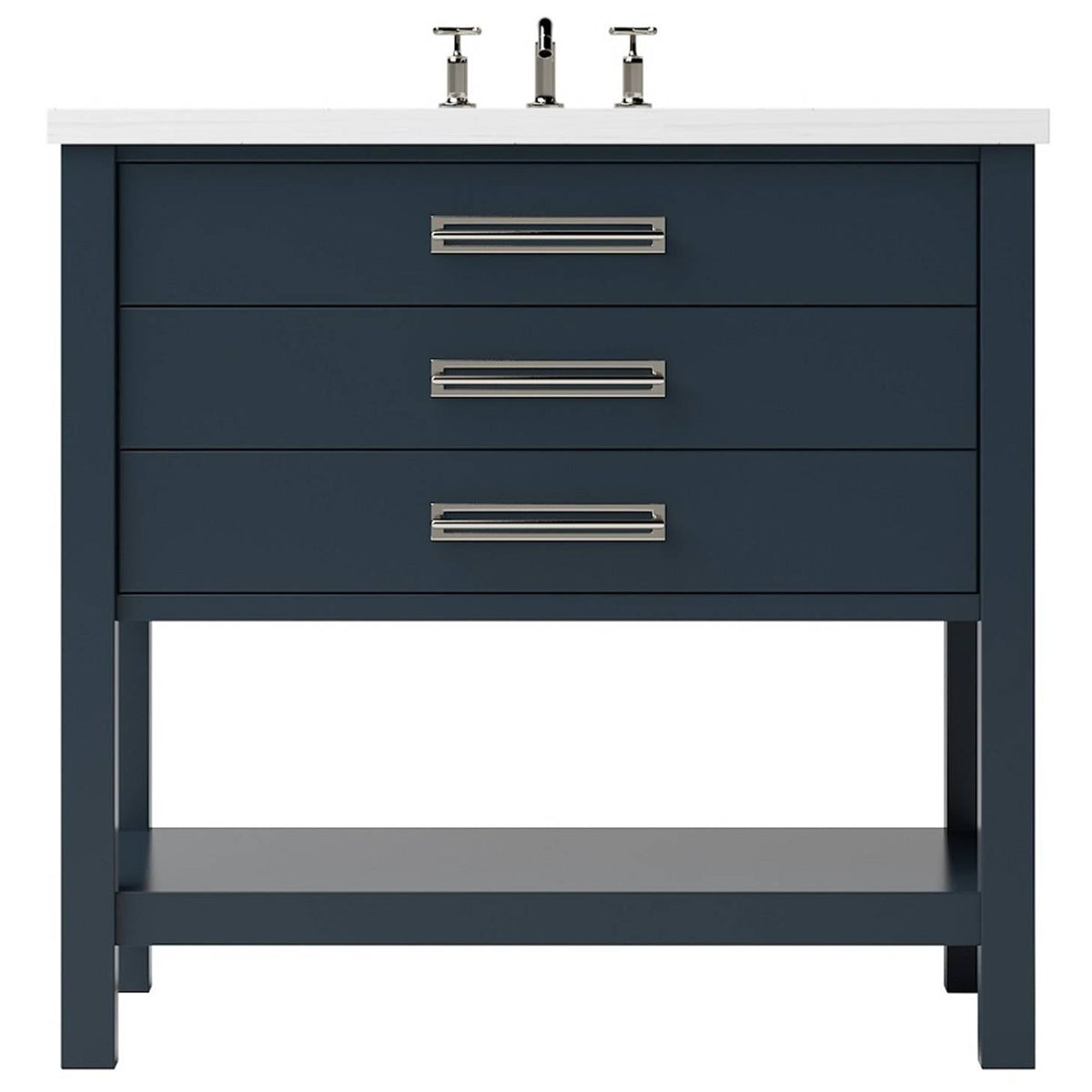 Vanderloc Kiawah Three - Drawer Single Bath Vanity - 36&quot; - Hague Blue - Satin Nickel - KWS3 - 36.hb.sn
