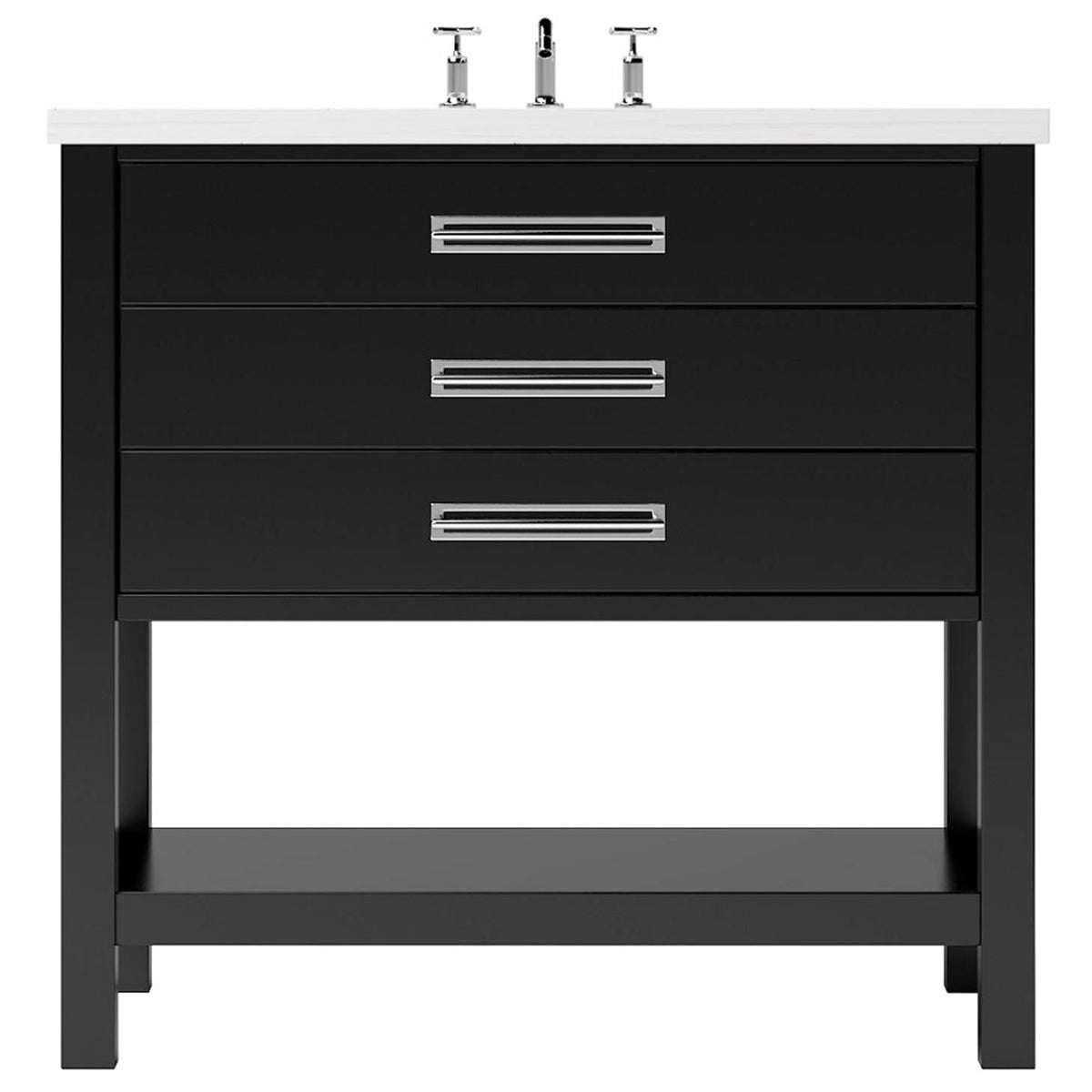 Vanderloc Kiawah Three - Drawer Single Bath Vanity - 36&quot; - Noir - Polished Chrome - KWS3 - 36.no.ch