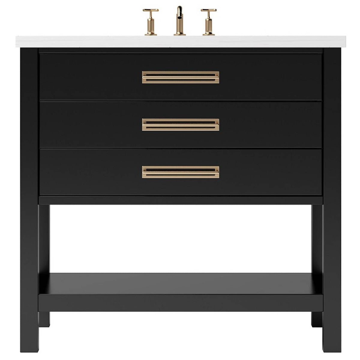 Vanderloc Kiawah Three - Drawer Single Bath Vanity - 36&quot; - Noir - Satin Gold - KWS3 - 36.no.sg