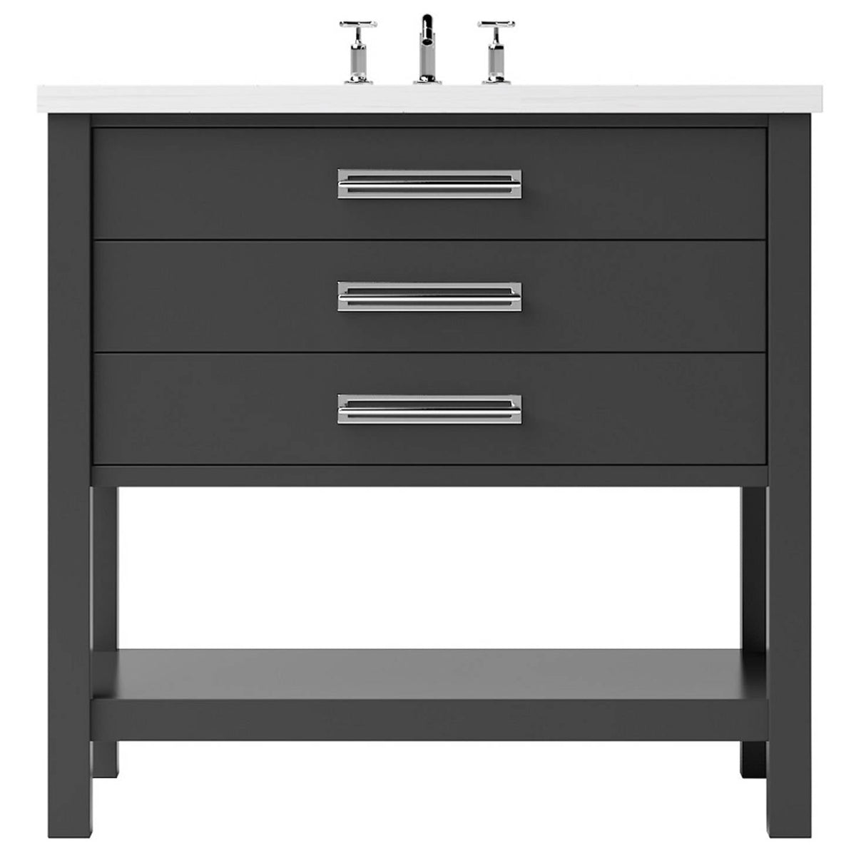 Vanderloc Kiawah Three - Drawer Single Bath Vanity - 36&quot; - Off Black - Polished Chrome - KWS3 - 36.ob.ch