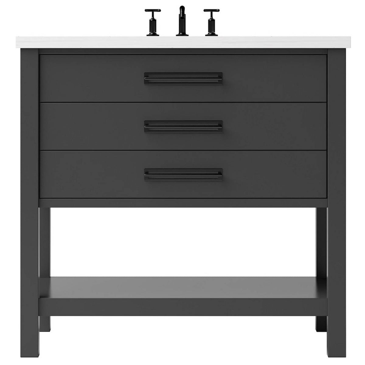 Vanderloc Kiawah Three - Drawer Single Bath Vanity - 36&quot; - Off Black - Matte Black - KWS3 - 36.ob.mb