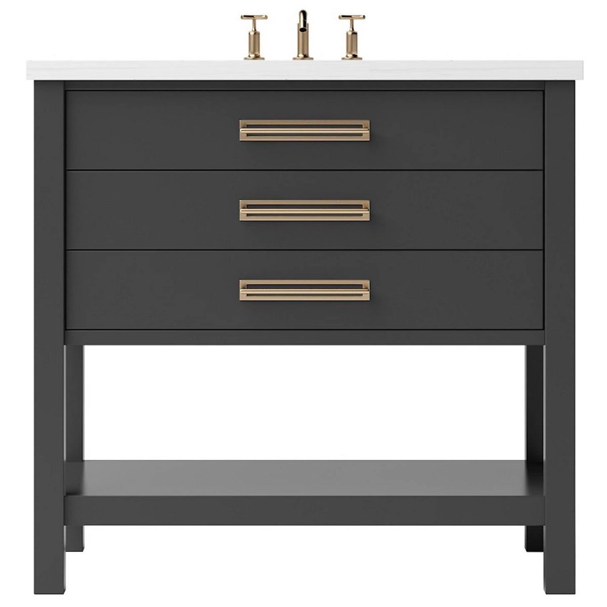 Vanderloc Kiawah Three - Drawer Single Bath Vanity - 36&quot; - Off Black - Satin Gold - KWS3 - 36.ob.sg