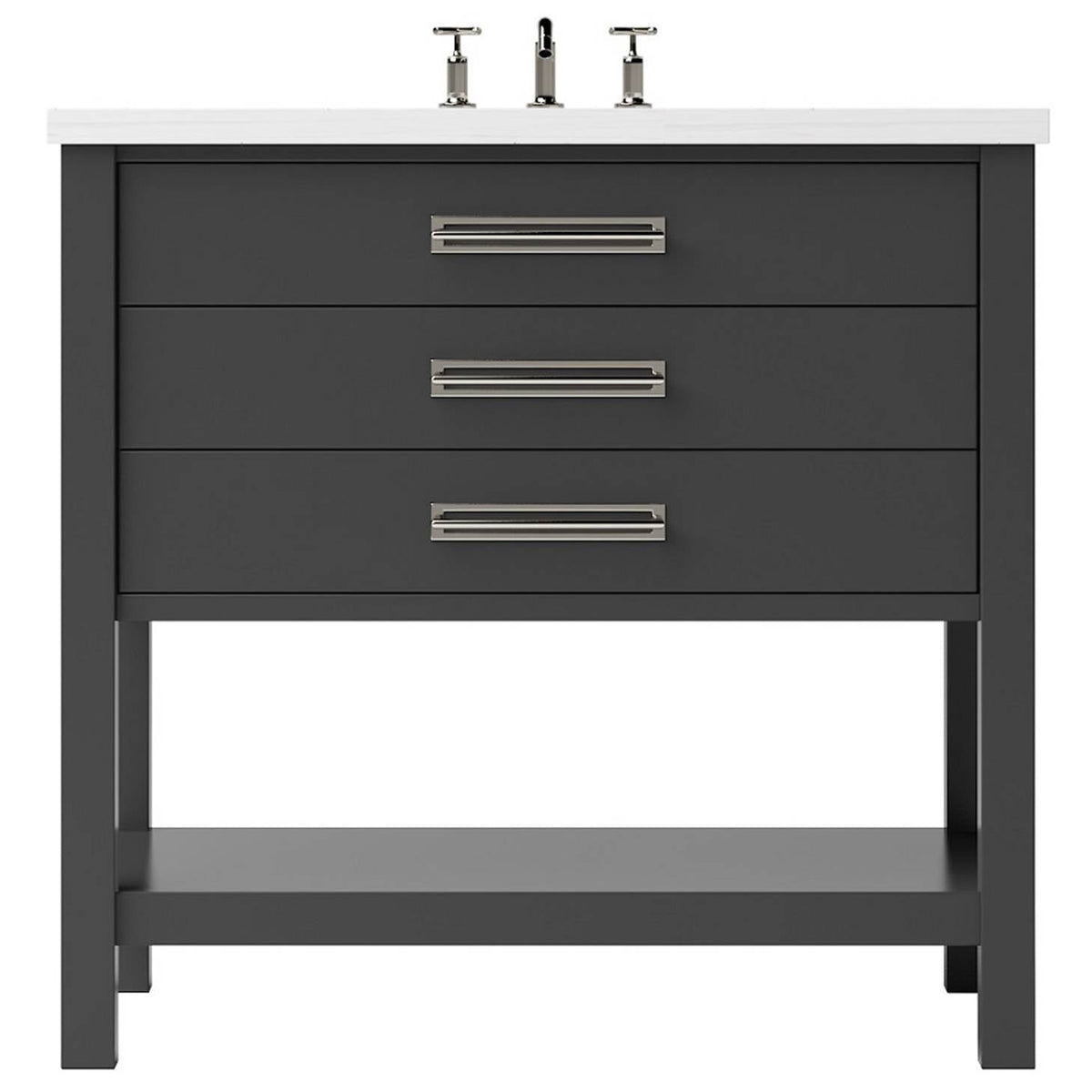 Vanderloc Kiawah Three - Drawer Single Bath Vanity - 36&quot; - Off Black - Satin Nickel - KWS3 - 36.ob.sn