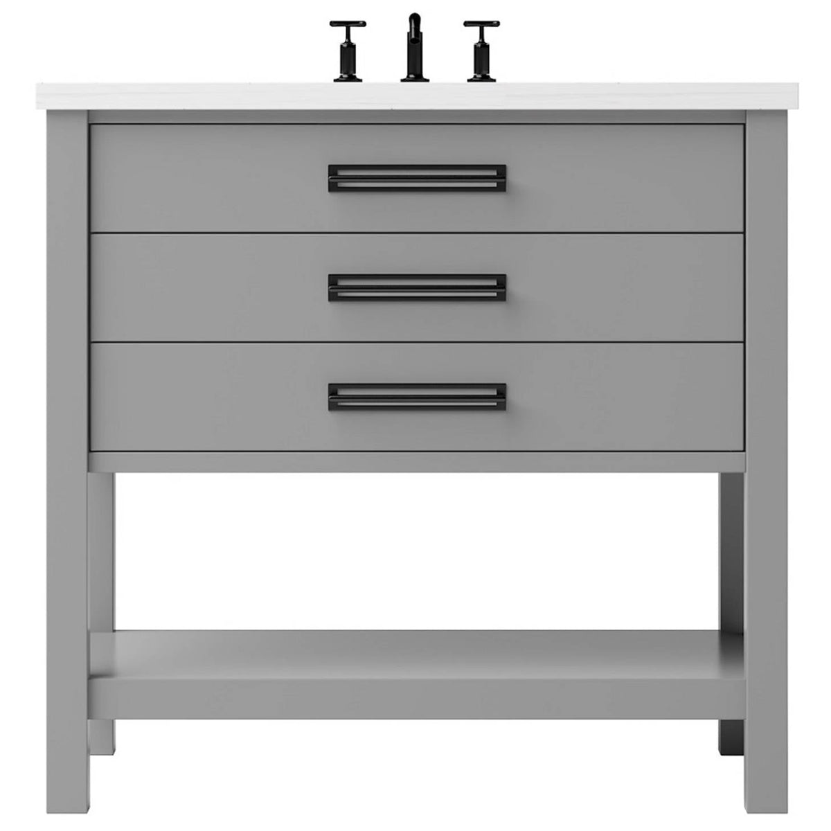 Vanderloc Kiawah Three - Drawer Single Bath Vanity - 36&quot; - Platinum Gray - Matte Black - KWS3 - 36.pg.mb