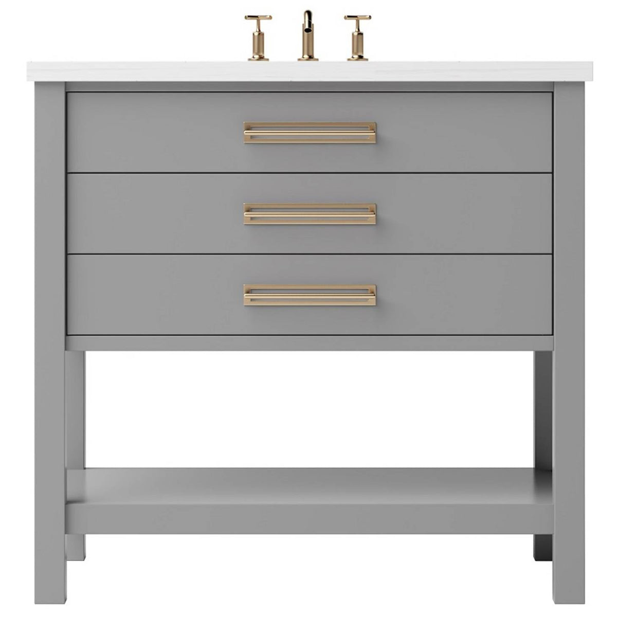 Vanderloc Kiawah Three - Drawer Single Bath Vanity - 36&quot; - Platinum Gray - Satin Gold - KWS3 - 36.pg.sg