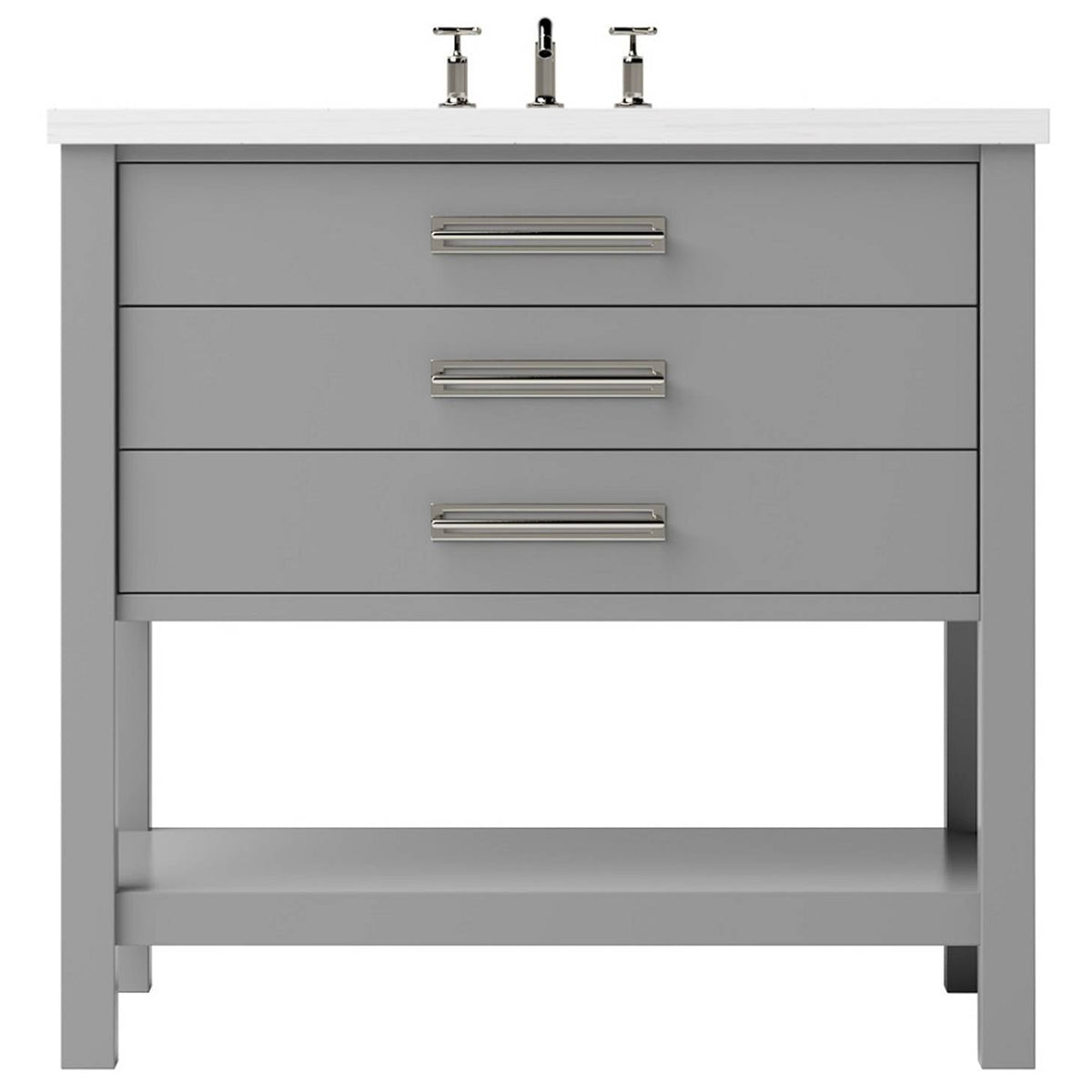 Vanderloc Kiawah Three - Drawer Single Bath Vanity - 36&quot; - Platinum Gray - Satin Nickel - KWS3 - 36.pg.sn