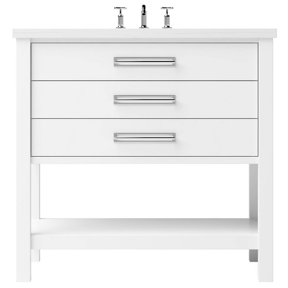 Vanderloc Kiawah Three - Drawer Single Bath Vanity - 36&quot; - Pure White - Polished Chrome - KWS3 - 36.pw.ch