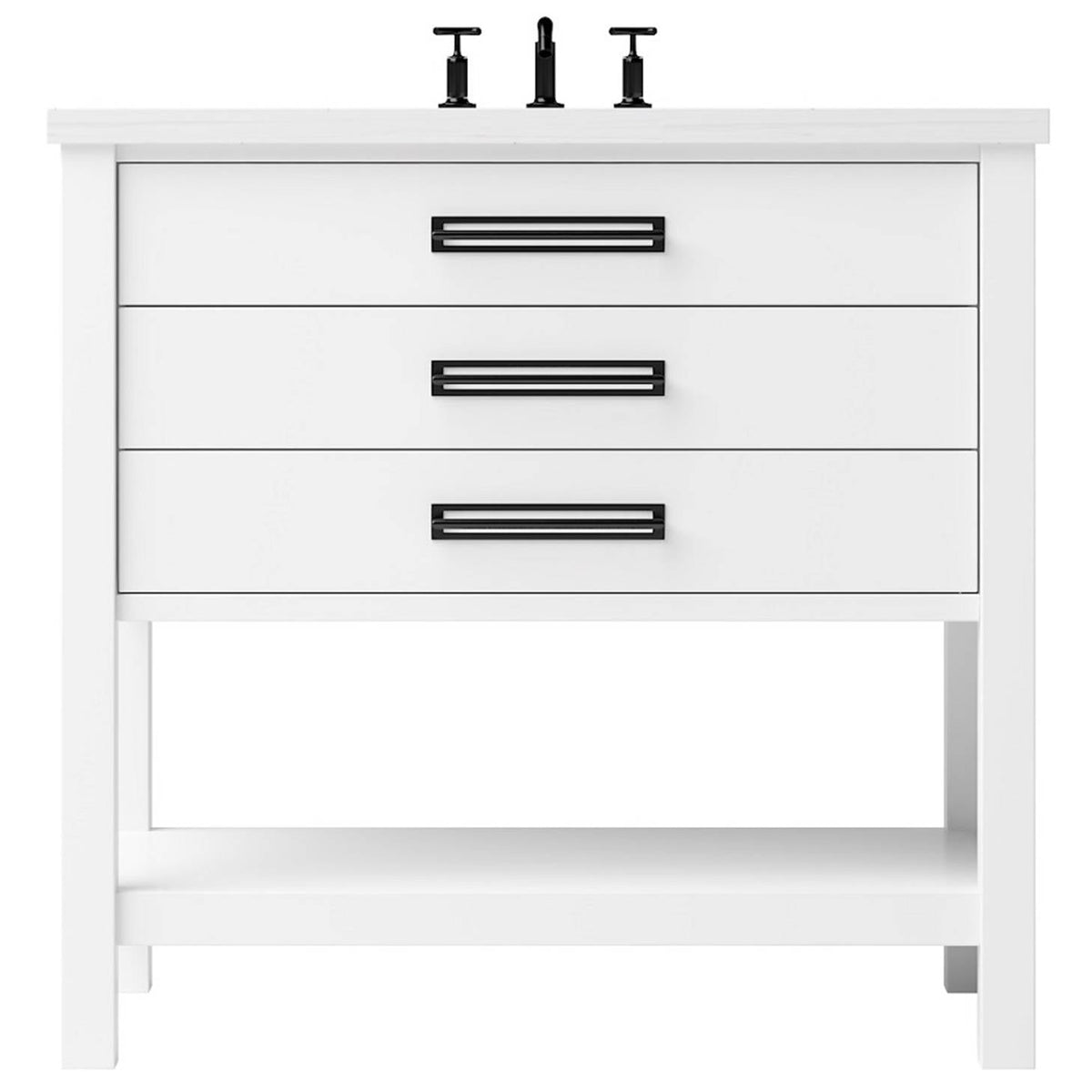 Vanderloc Kiawah Three - Drawer Single Bath Vanity - 36&quot; - Pure White - Matte Black - KWS3 - 36.pw.mb