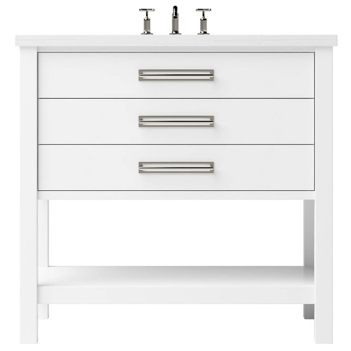 Vanderloc Kiawah Three - Drawer Single Bath Vanity - 36&quot; - Pure White - Satin Nickel - KWS3 - 36.pw.sn