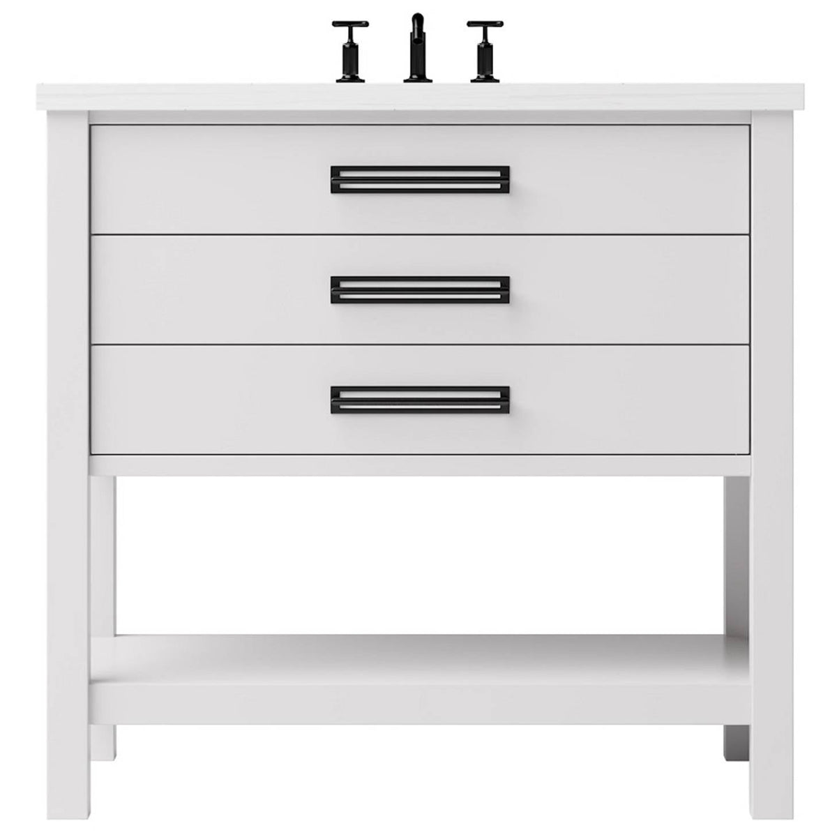 Vanderloc Kiawah Three - Drawer Single Bath Vanity - 36&quot; - Strong White - Matte Black - KWS3 - 36.sw.mb
