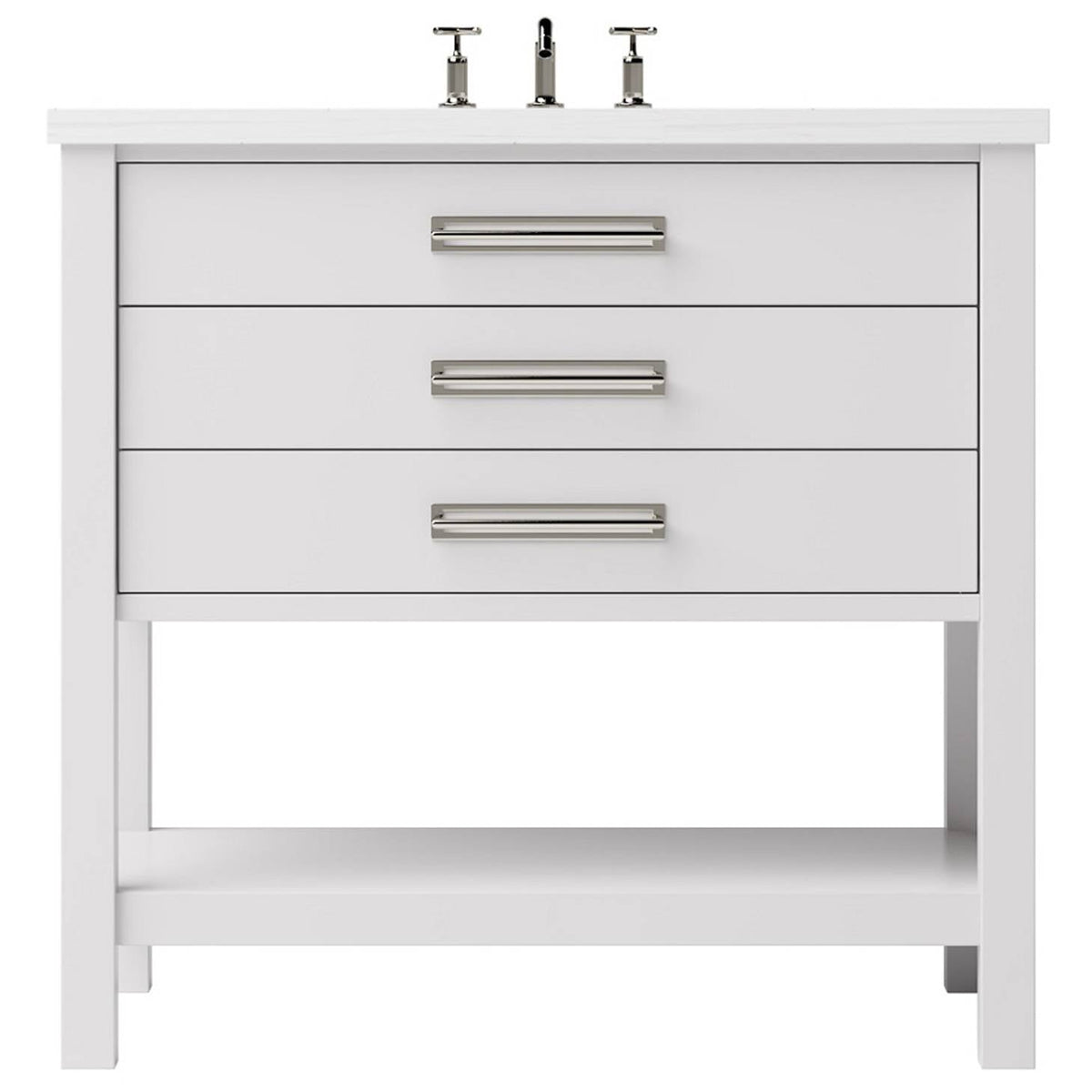 Vanderloc Kiawah Three - Drawer Single Bath Vanity - 36&quot; - Strong White - Satin Nickel - KWS3 - 36.sw.sn