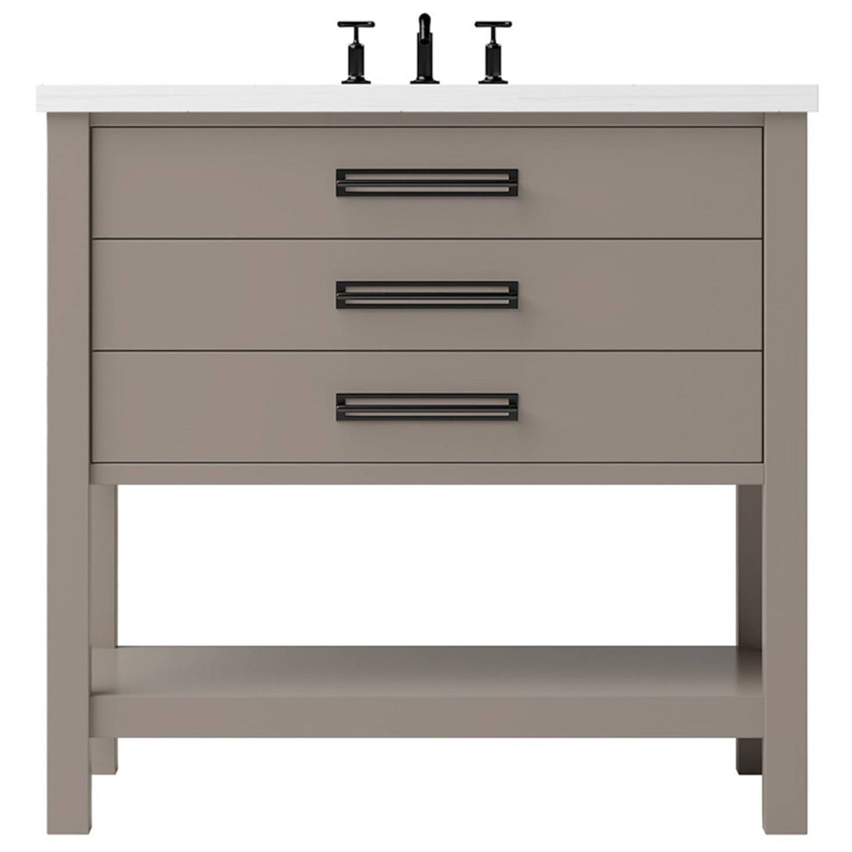 Vanderloc Kiawah Three - Drawer Single Bath Vanity - 36&quot; - Taos Taupe - Matte Black - KWS3 - 36.tt.mb