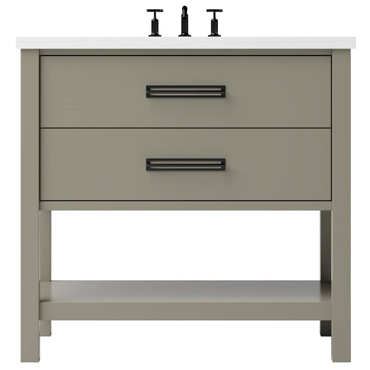 Vanderloc Kiawah Two - Drawer Single Bath Vanity - 36&quot; - French Olive - Matte Black - KWS2 - 36.fo.mb
