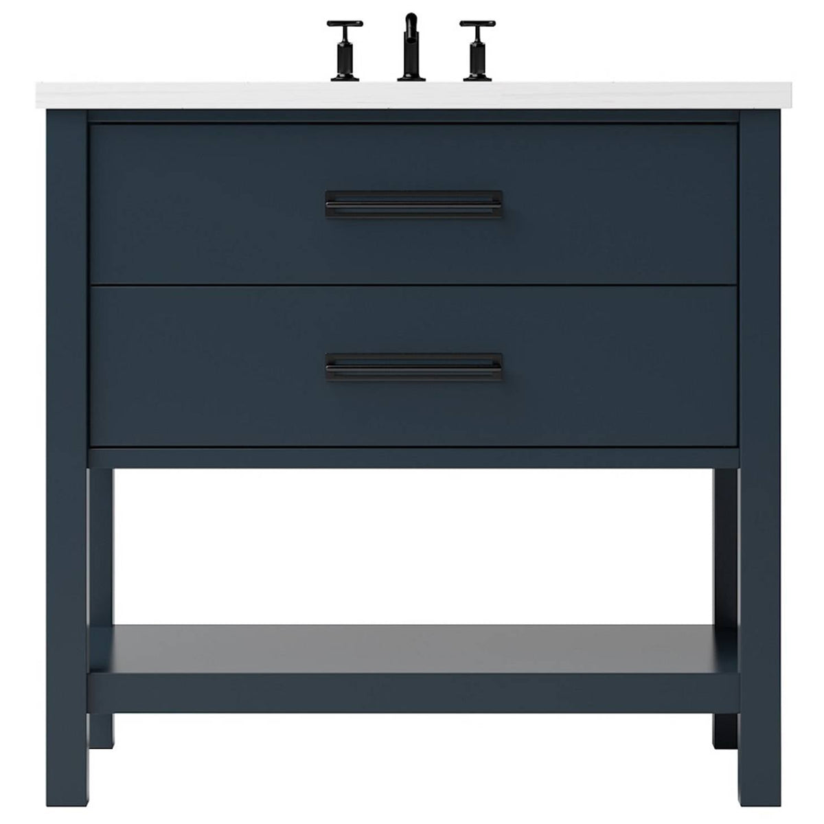 Vanderloc Kiawah Two - Drawer Single Bath Vanity - 36&quot; - Hague Blue - Matte Black - KWS2 - 36.hb.mb