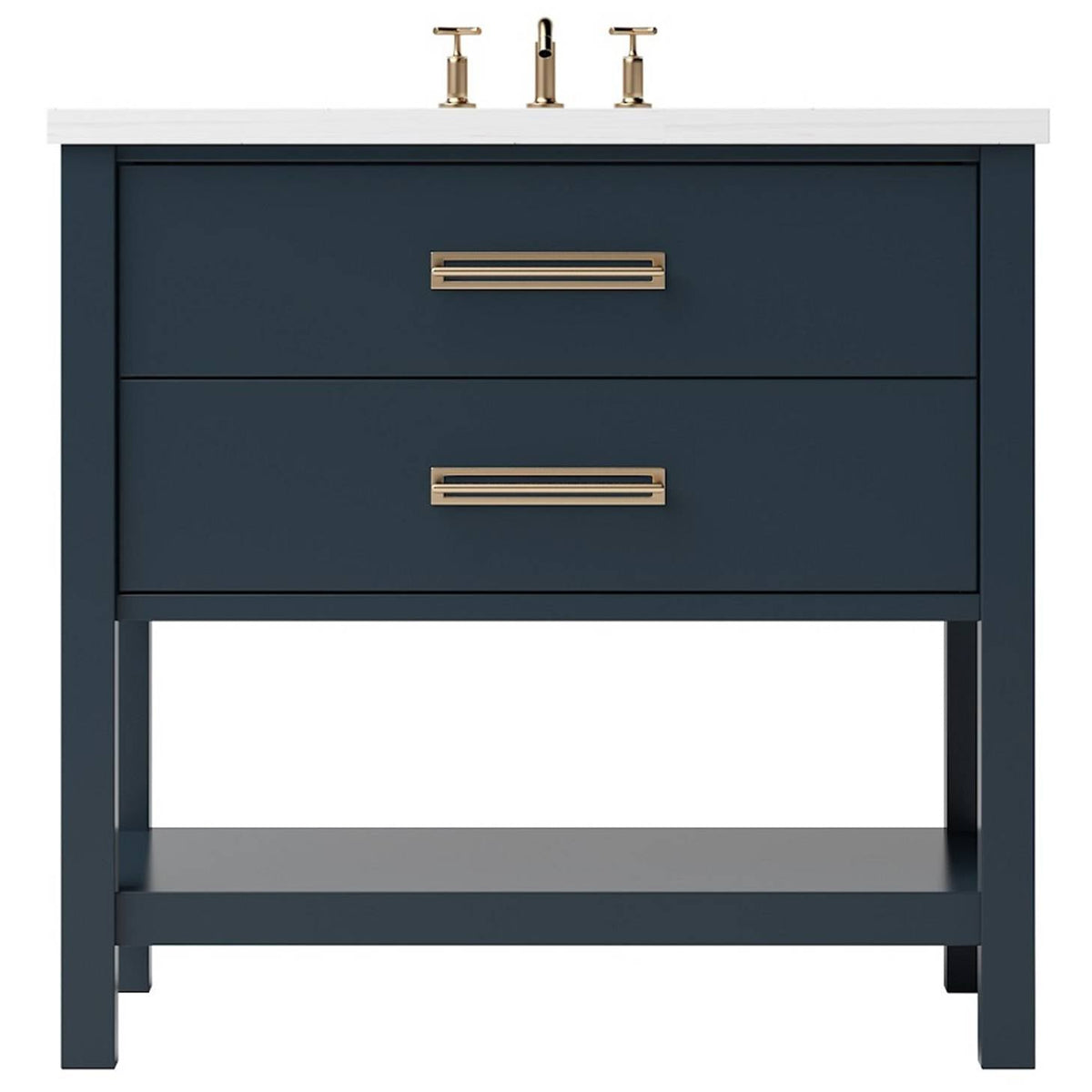 Vanderloc Kiawah Two - Drawer Single Bath Vanity - 36&quot; - Hague Blue - Satin Gold - KWS2 - 36.hb.sg