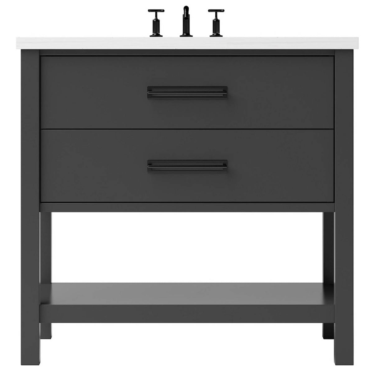 Vanderloc Kiawah Two - Drawer Single Bath Vanity - 36&quot; - Off Black - Matte Black - KWS2 - 36.ob.mb