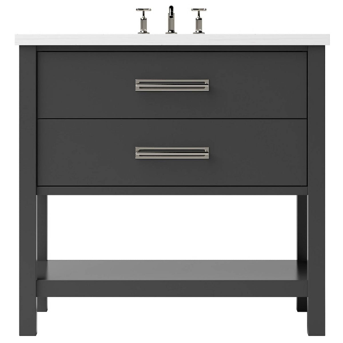 Vanderloc Kiawah Two - Drawer Single Bath Vanity - 36&quot; - Off Black - Satin Nickel - KWS2 - 36.ob.sn
