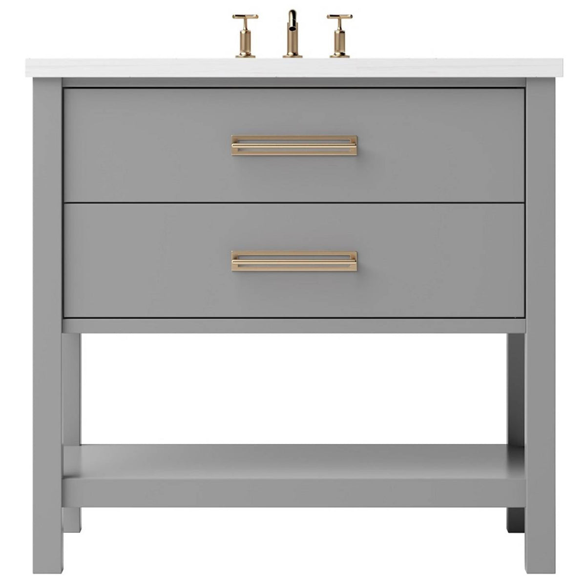 Vanderloc Kiawah Two - Drawer Single Bath Vanity - 36&quot; - Platinum Gray - Satin Gold - KWS2 - 36.pg.sg