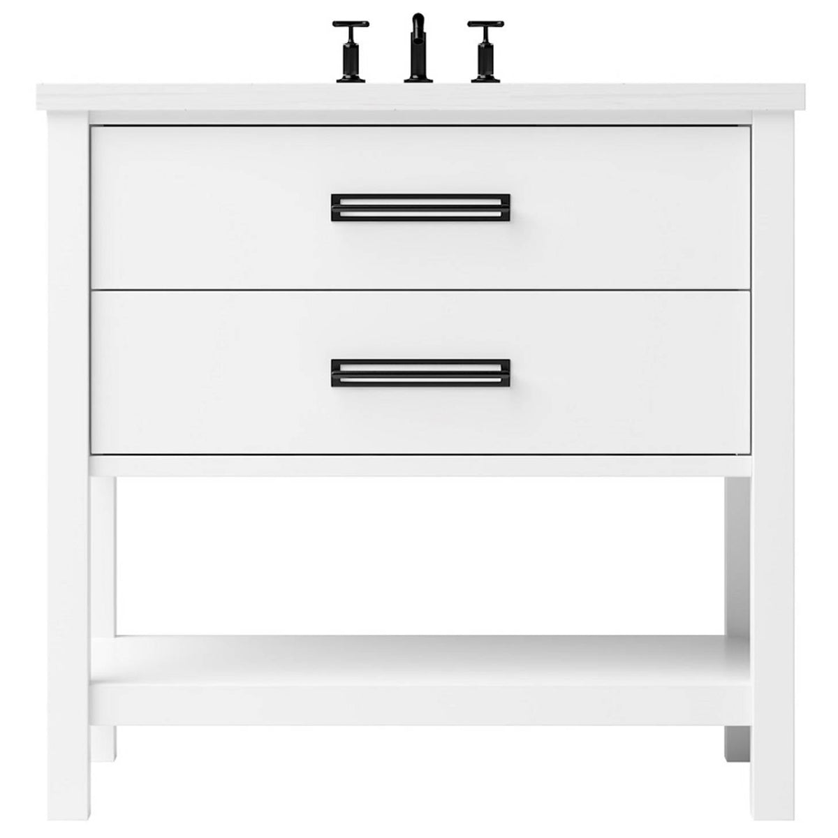 Vanderloc Kiawah Two - Drawer Single Bath Vanity - 36&quot; - Pure White - Matte Black - KWS2 - 36.pw.mb