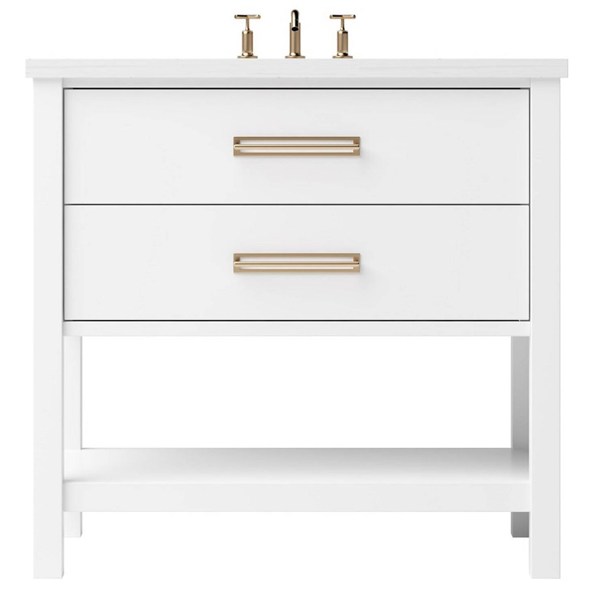 Vanderloc Kiawah Two - Drawer Single Bath Vanity - 36&quot; - Pure White - Satin Gold - KWS2 - 36.pw.sg
