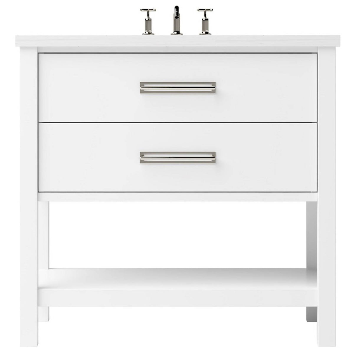 Vanderloc Kiawah Two - Drawer Single Bath Vanity - 36&quot; - Pure White - Satin Nickel - KWS2 - 36.pw.sn