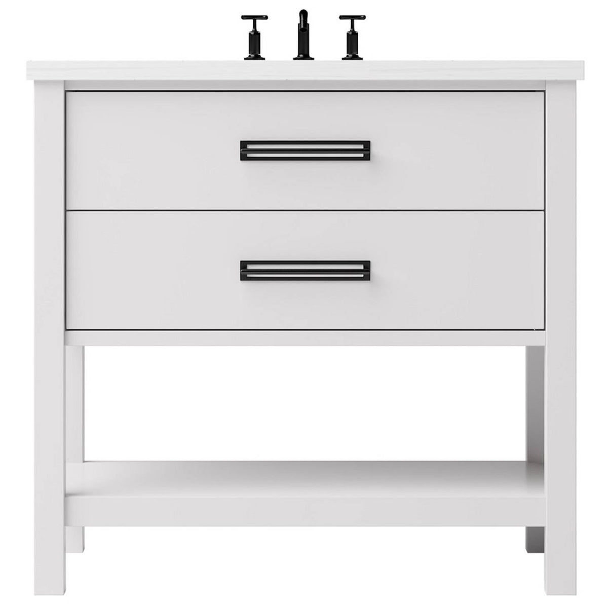 Vanderloc Kiawah Two - Drawer Single Bath Vanity - 36&quot; - Strong White - Matte Black - KWS2 - 36.sw.mb