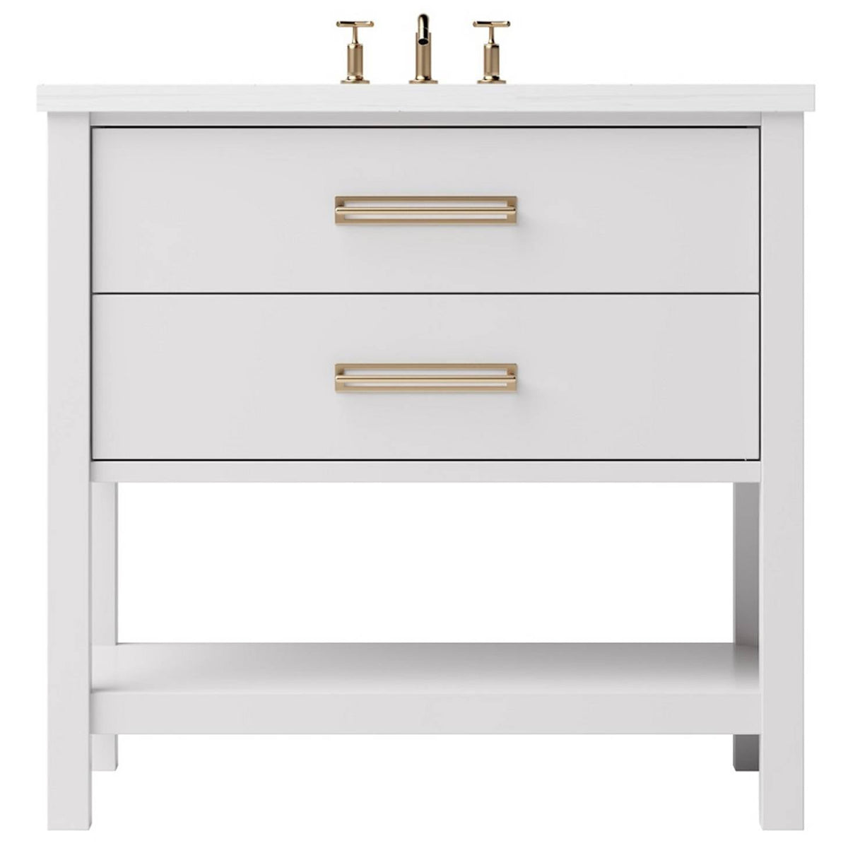 Vanderloc Kiawah Two - Drawer Single Bath Vanity - 36&quot; - Strong White - Satin Gold - KWS2 - 36.sw.sg