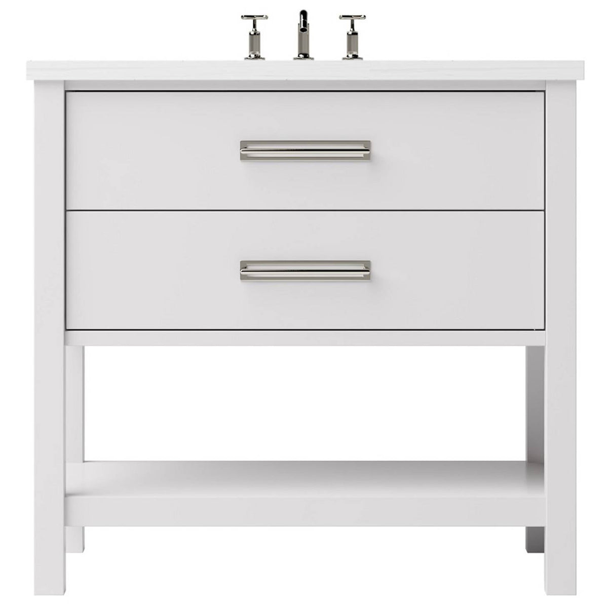 Vanderloc Kiawah Two - Drawer Single Bath Vanity - 36&quot; - Strong White - Satin Nickel - KWS2 - 36.sw.sn