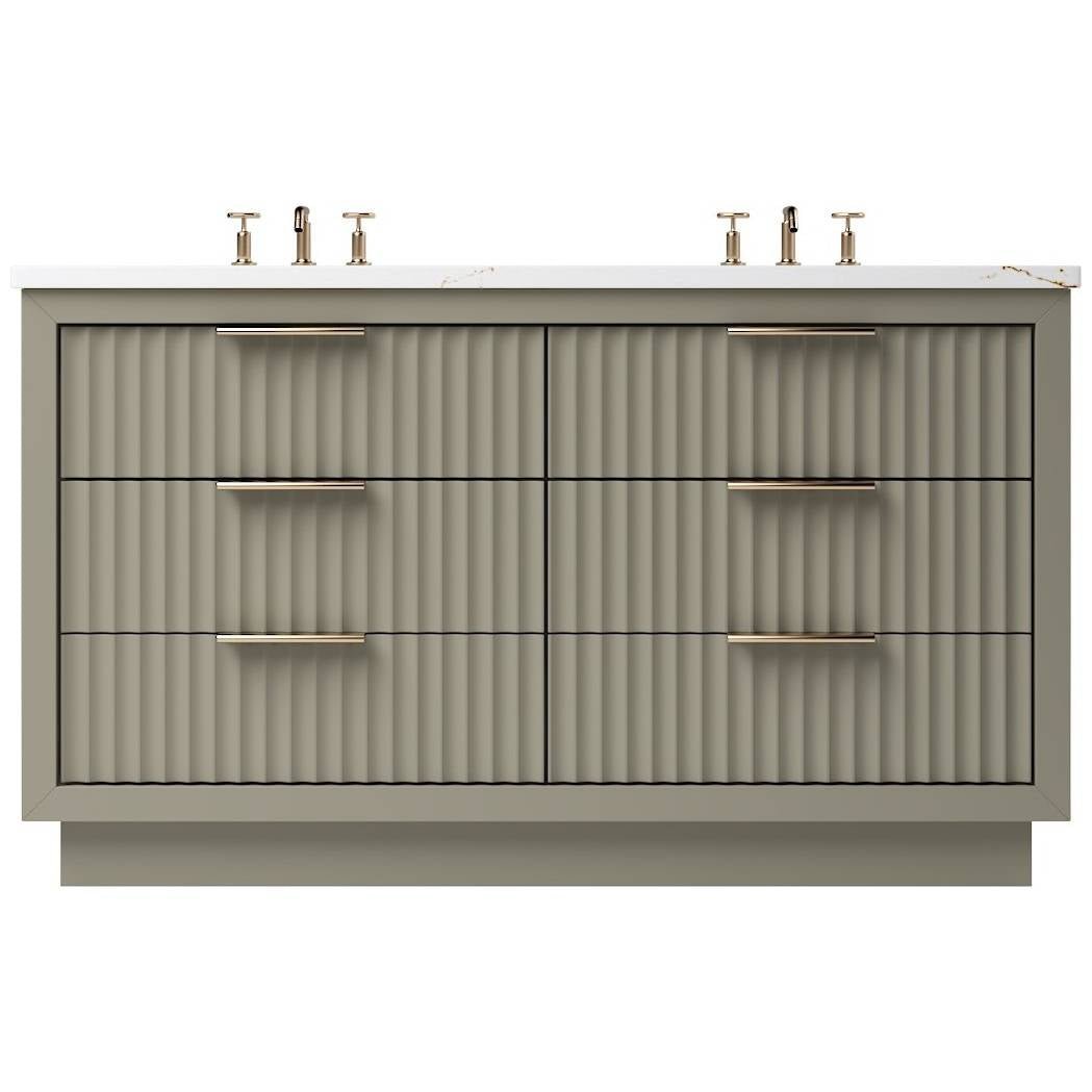 Vanderloc LeCrieú Double Drawer Bath Vanity - 60" - French Olive - Rose Gold - LCD6 - 60.fo.rg