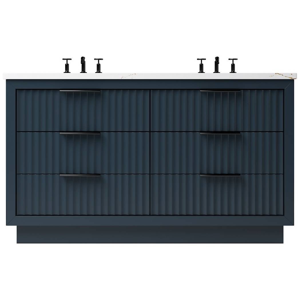 Vanderloc LeCrieú Double Drawer Bath Vanity - 60&quot; - Hague Blue - Matte Black - LCD6 - 60.hb.mb