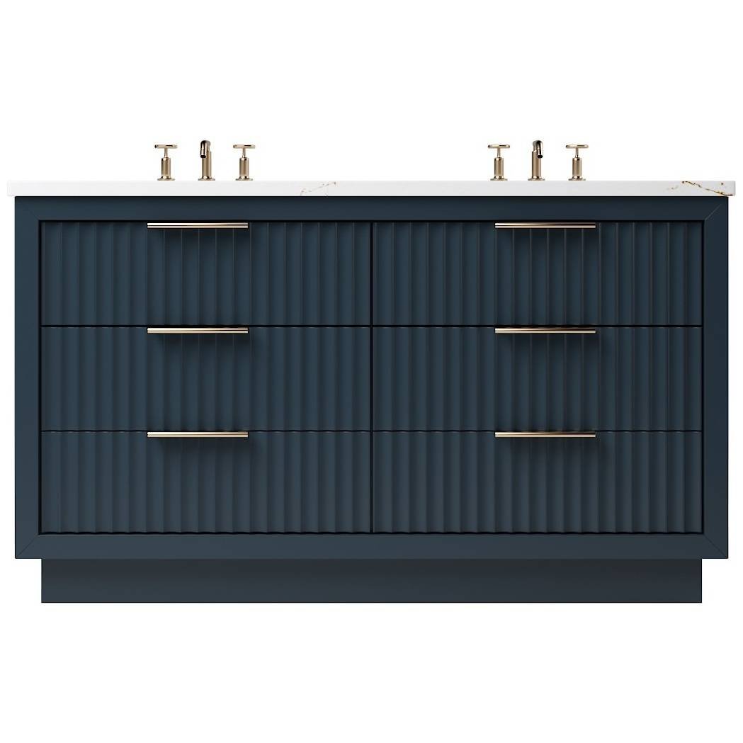 Vanderloc LeCrieú Double Drawer Bath Vanity - 60&quot; - Hague Blue - Rose Gold - LCD6 - 60.hb.rg