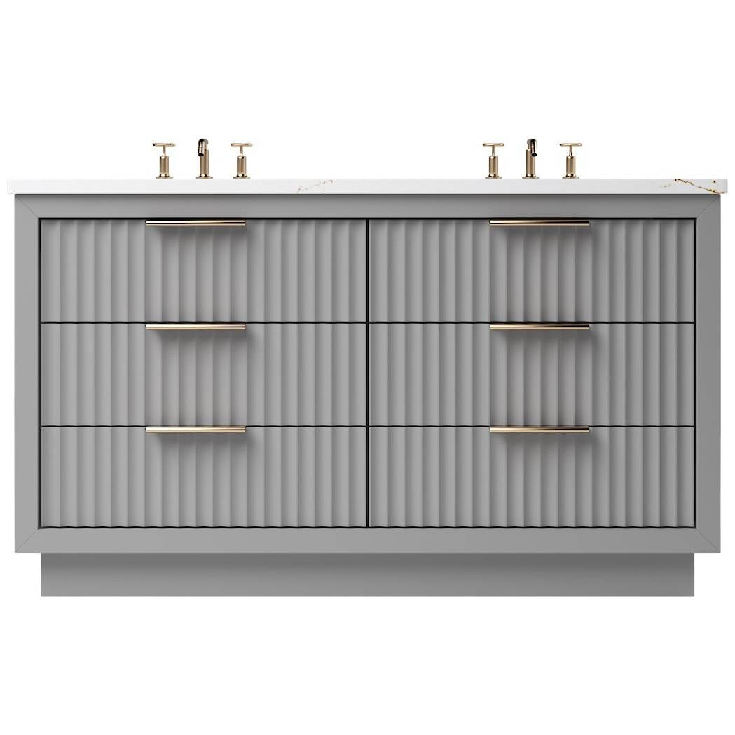 Vanderloc LeCrieú Double Drawer Bath Vanity - 60&quot; - Platinum Gray - Rose Gold - LCD6 - 60.pg.rg