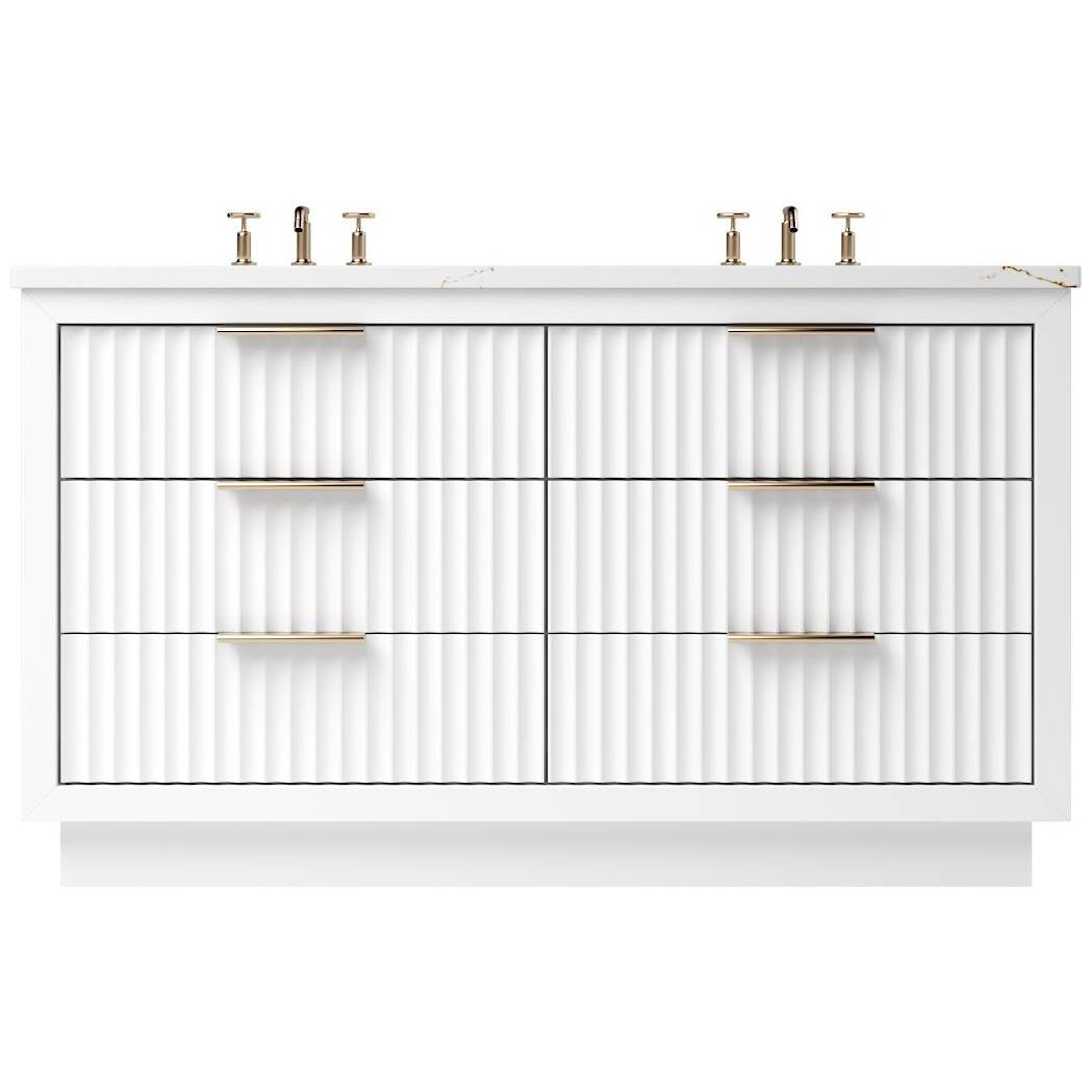 Vanderloc LeCrieú Double Drawer Bath Vanity - 60&quot; - Pure White - Rose Gold - LCD6 - 60.pw.rg