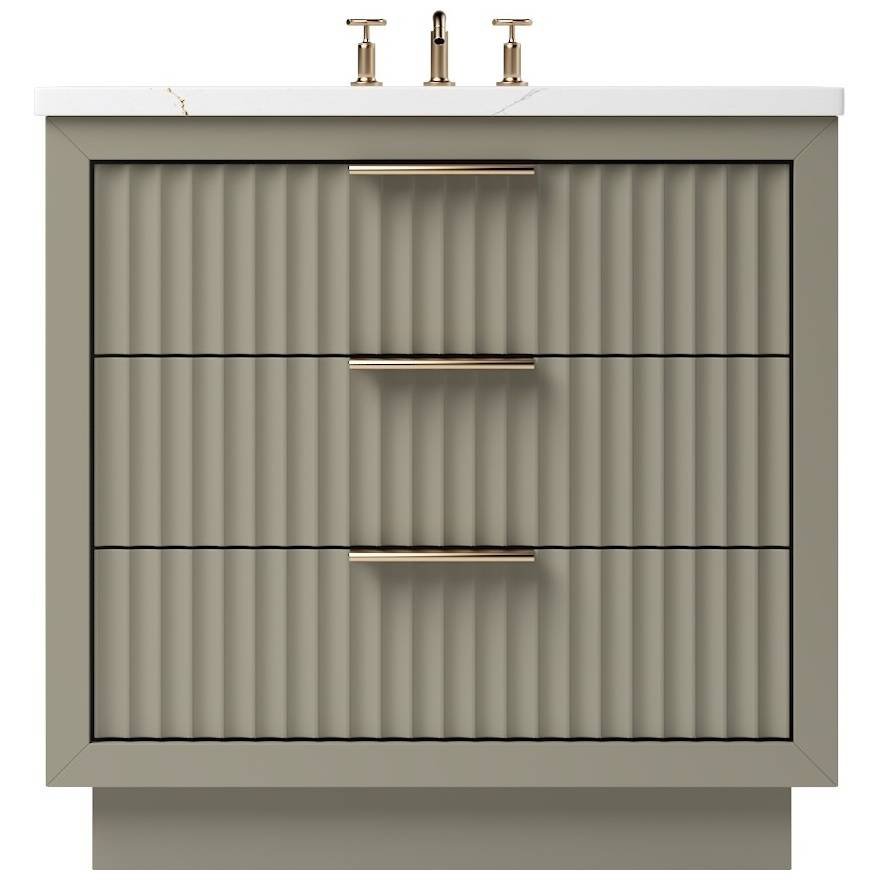 Vanderloc LeCrieú Three - Drawer Single Bath Vanity - 30" - French Olive - Rose Gold - LCS3 - 30.fo.rg
