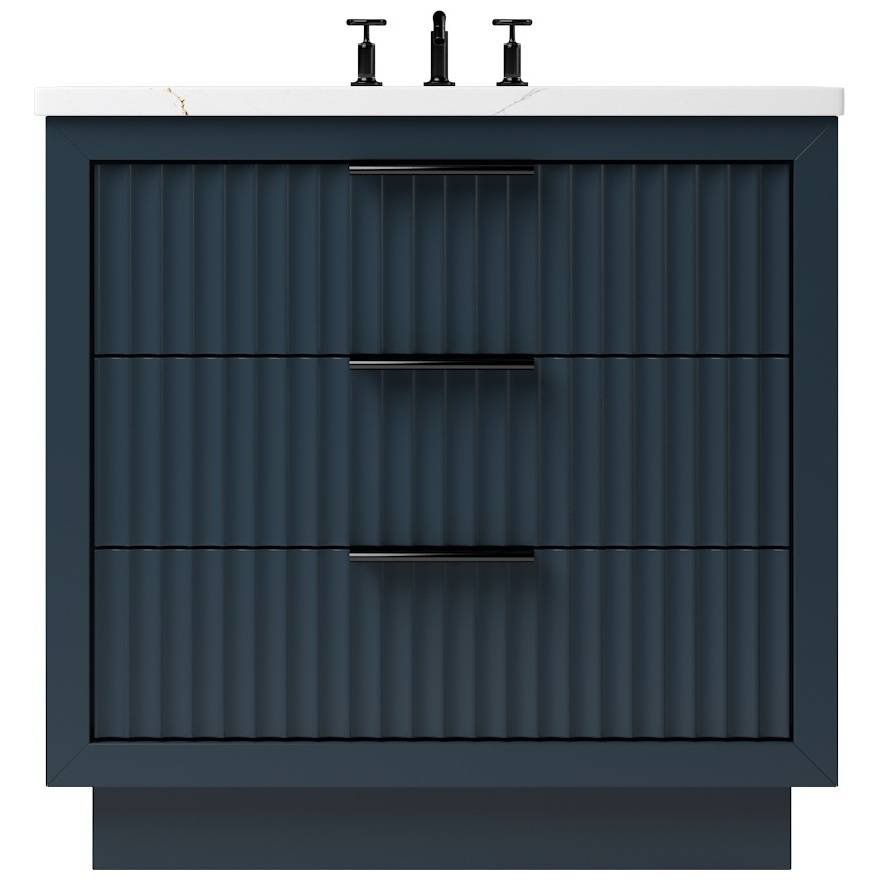 Vanderloc LeCrieú Three - Drawer Single Bath Vanity - 30&quot; - Hague Blue - Matte Black - LCS3 - 30.hb.mb