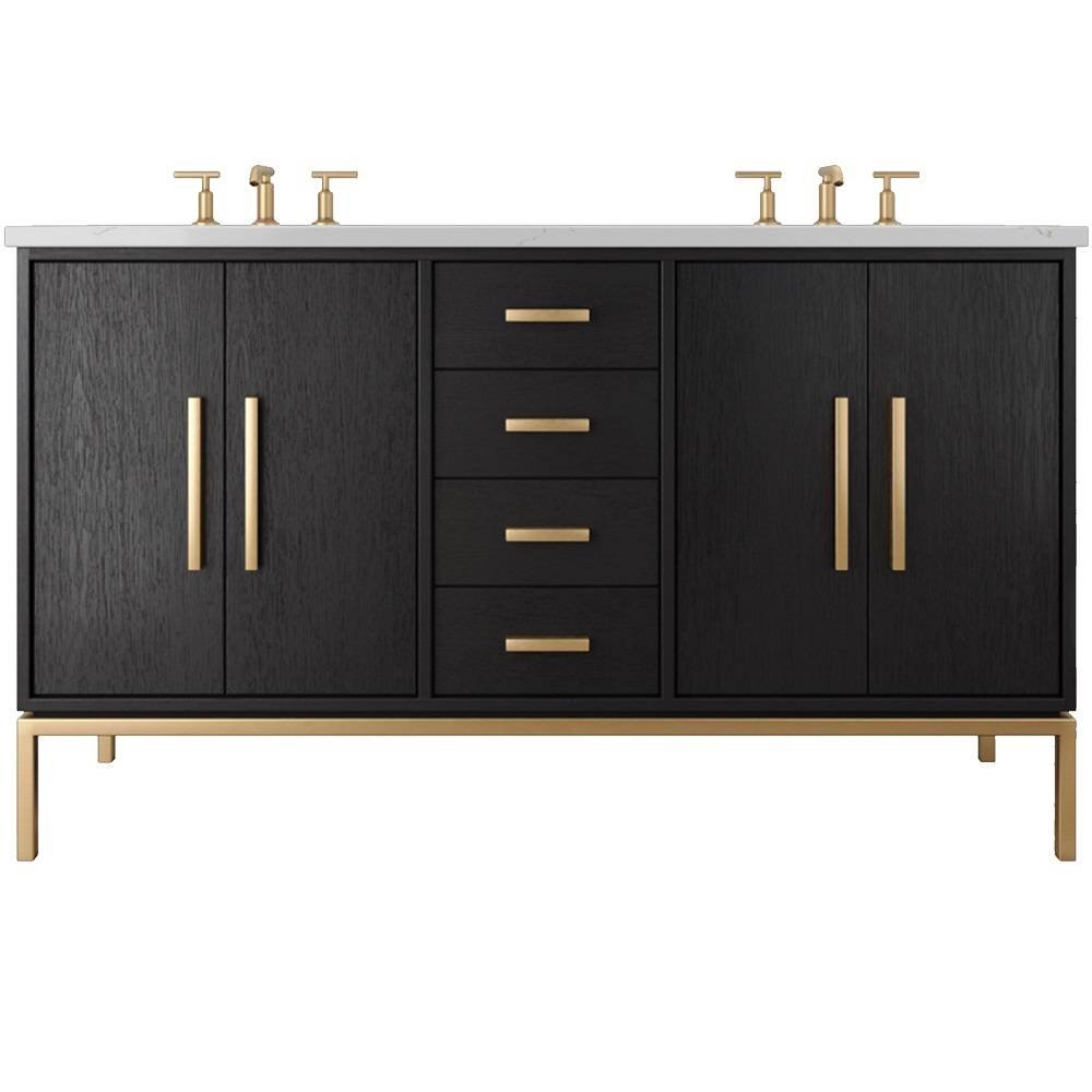 Vanderloc Rift White Oak Double Bath Vanity – 60" – Classic Black – Satin Gold