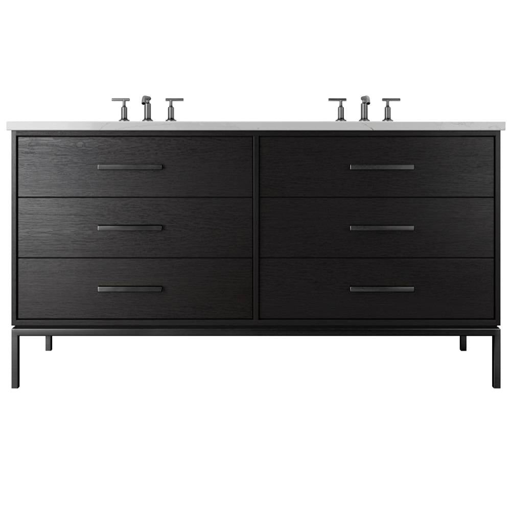 Vanderloc Rift White Oak Double Drawer Bath Vanity - 60&quot; - Classic Black - Matte Black - RWD6 - 60.cb.mb