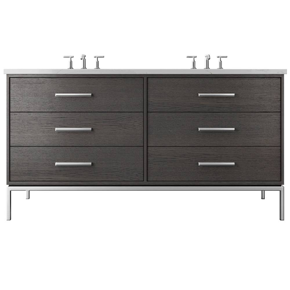Vanderloc Rift White Oak Double Drawer Bath Vanity - 60&quot; - Gray Weathered - Polished Chrome - RWD6 - 60.gw.ch
