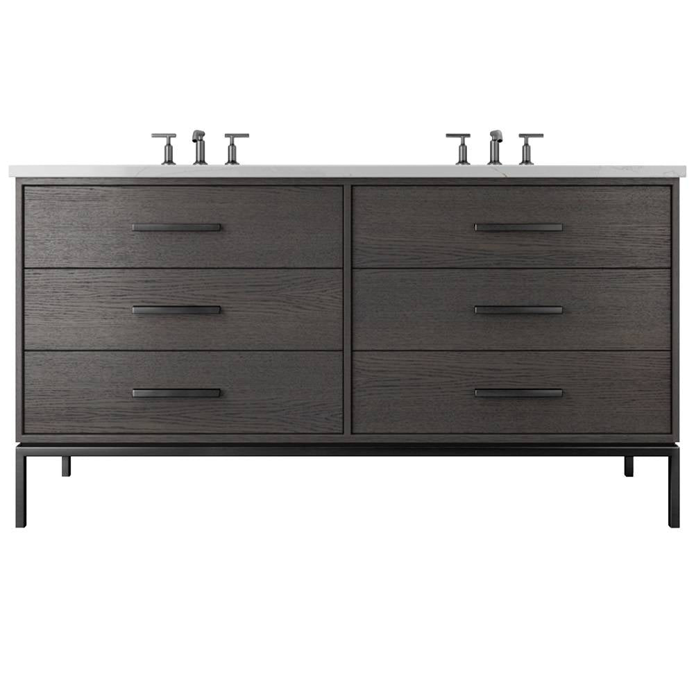 Vanderloc Rift White Oak Double Drawer Bath Vanity - 60&quot; - Gray Weathered - Matte Black - RWD6 - 60.gw.mb