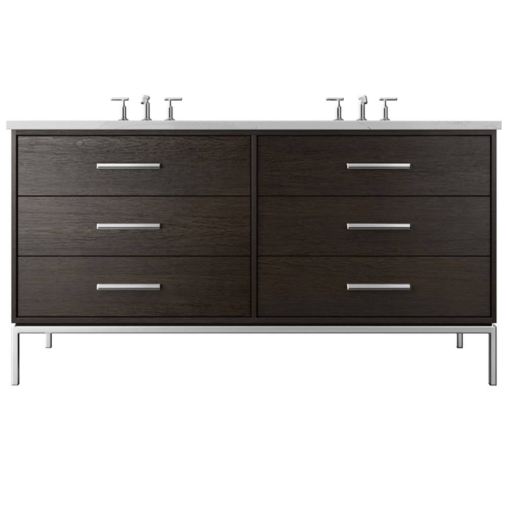Vanderloc Rift White Oak Double Drawer Bath Vanity - 60&quot; - Rich Brown - Polished Chrome - RWD6 - 60.rb.ch