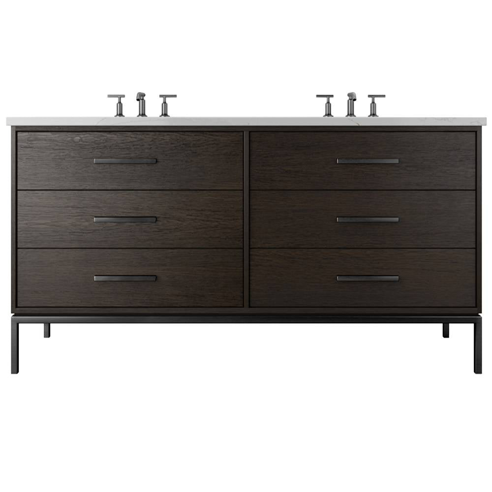 Vanderloc Rift White Oak Double Drawer Bath Vanity - 60&quot; - Rich Brown - Matte Black - RWD6 - 60.rb.mb
