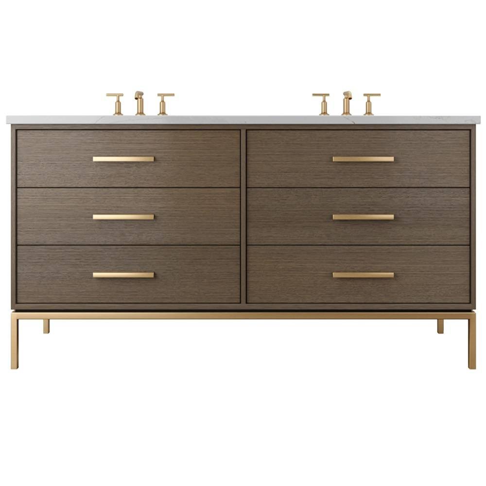 Vanderloc Rift White Oak Double Drawer Bath Vanity - 60&quot; - Smoked Modern - Satin Gold - RWD6 - 60.sm.sg
