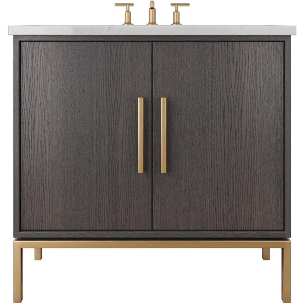 Vanderloc Rift White Oak Single Bath Vanity - 24&quot; - Gray Weathered - Satin Gold - RWS1 - 24.gw.sg
