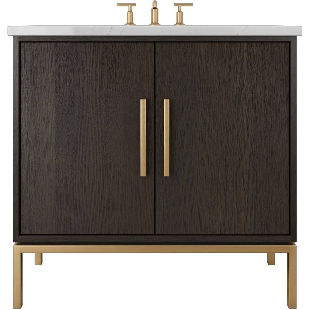 Vanderloc Rift White Oak Single Bath Vanity - 24&quot; - Rich Brown - Satin Gold - RWS1 - 24.rb.sg
