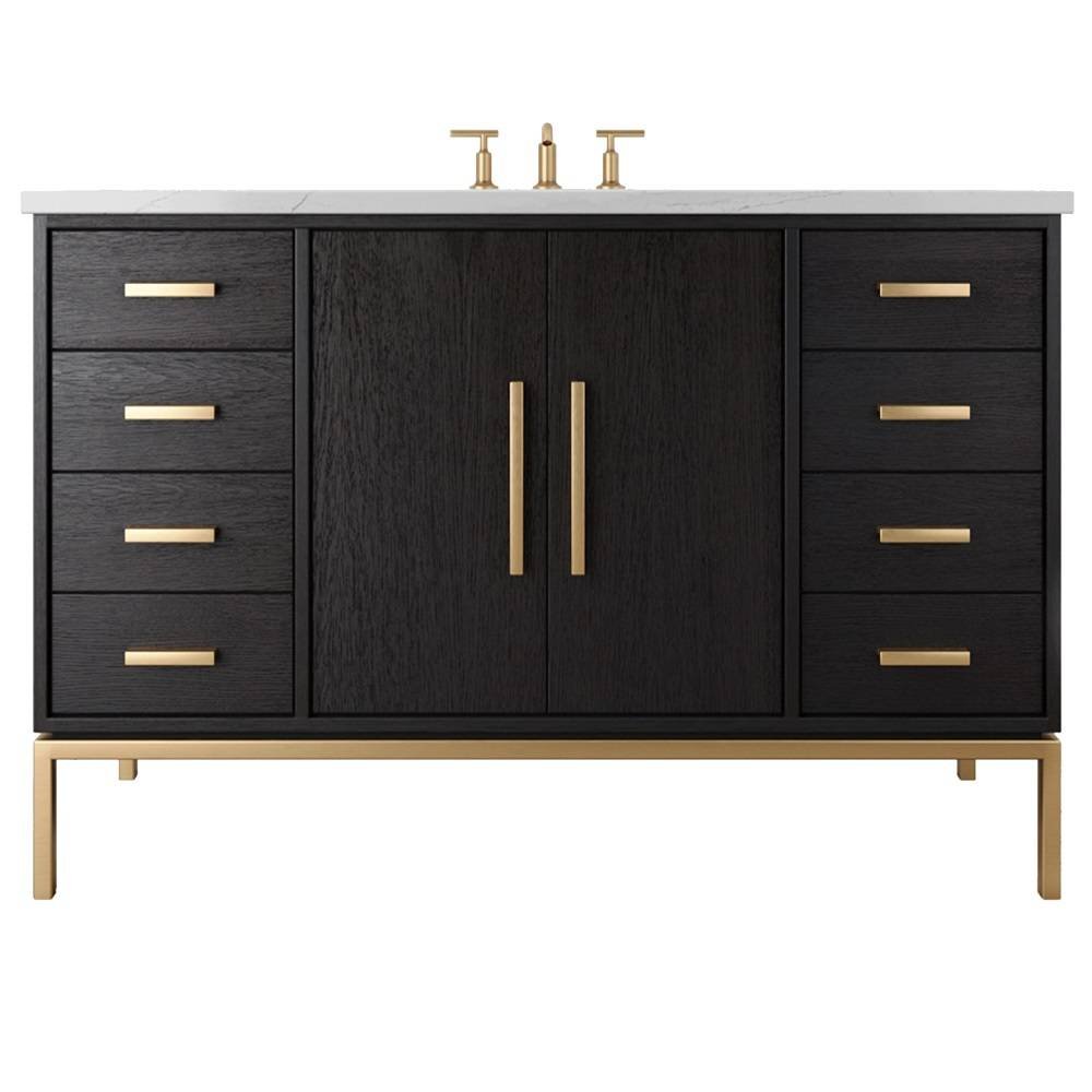 Vanderloc Rift White Oak Single Extra Wide Bath Vanity – 54" – Classic Black – Satin Gold