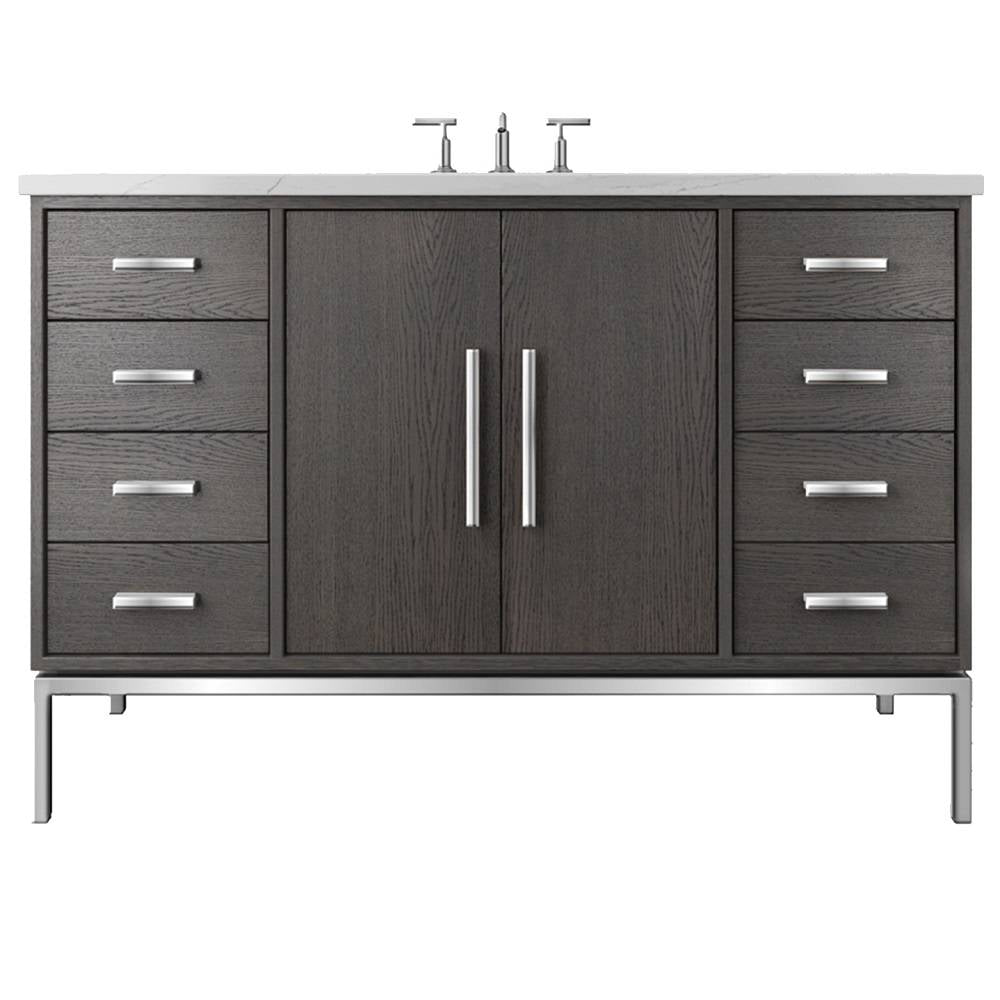Vanderloc Rift White Oak Single Extra Wide Bath Vanity - 54&quot; - Gray Weathered - Polished Chrome - RWS4 - 54.gw.ch