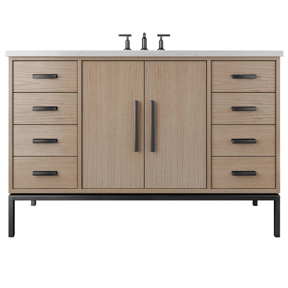 Vanderloc Rift White Oak Single Extra Wide Bath Vanity - 54&quot; - Natural Weathered - Matte Black - RWS4 - 54.nw.mb